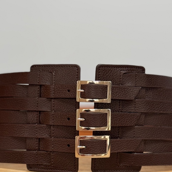 Vaincourt Brown Leather Multi Buckle Multi Strap Wide Waist Belt main image 5